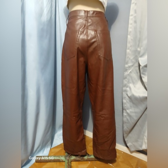 Abercrombie & Fitch Curve Leather 90s Straight Pants-Ultra High Rise Size 32/14 - Picture 13 of 16
